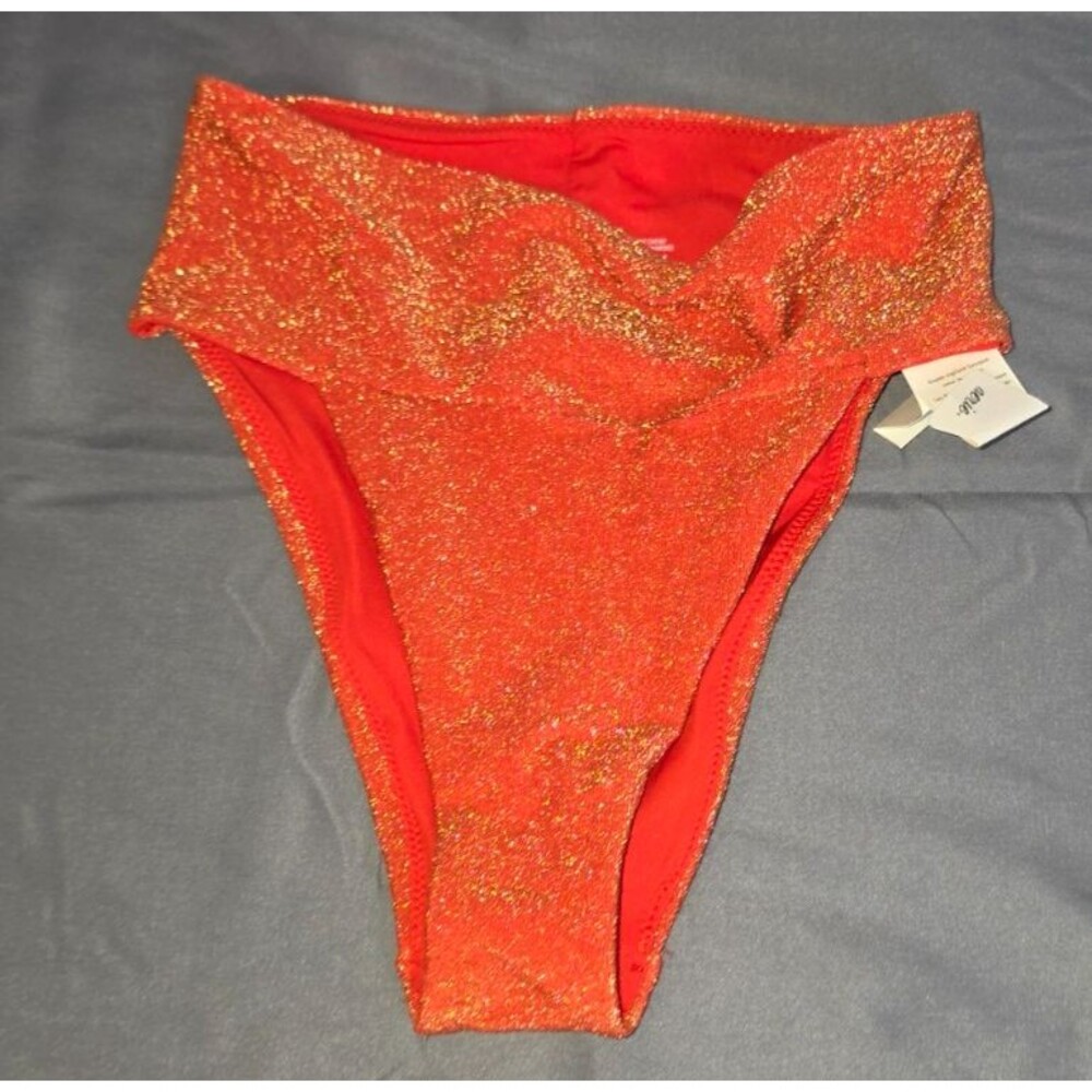 Aerie Red Gold Glitter Swim Bathing Suit Bottom Size Small New with Tags $29.95